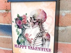 Valentine's Skeleton Couple Colonial Mailbox Cover