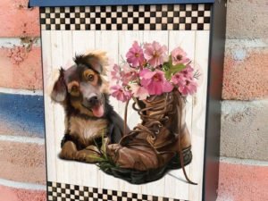 Little Puppy with a Garden Boot Colonial Mailbox Cover