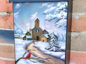 Christmas Church and Cardinal Colonial Mailbox Cover