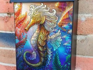 Watercolor Seahorse Mandala Colonial Mailbox Cover