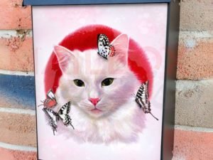 Cat with Butterflies Colonial Mailbox Cover