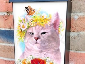 Cat with Flowers and Butterfly Colonial Mailbox Cover