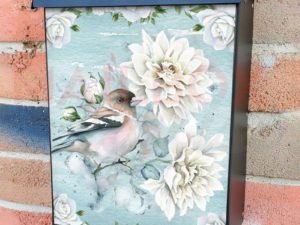 Little Bird on a White Rose Bush Colonial Mailbox Cover