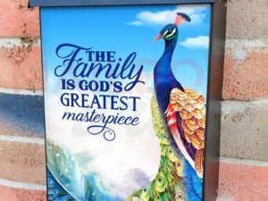 Beautiful Peacock and a Family Quote Colonial Mailbox Cover