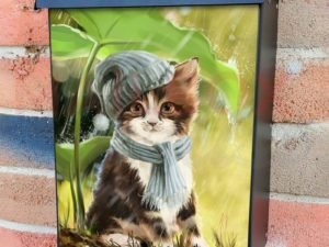 Cute Little Cat under a Big Leaf Colonial Mailbox Cover