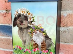 Flower Puppy and Kitten Colonial Mailbox Cover
