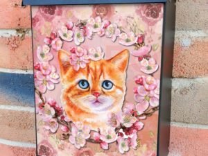 Cute Red Cat and Flower Wreath Colonial Mailbox Cover