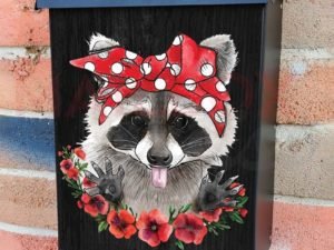 Cute Raccoon with Bandana and Poppies Colonial Mailbox Cover