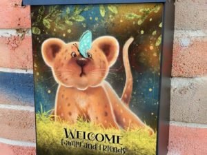 Cute Lion Cub and Butterfly Colonial Mailbox Cover
