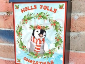 Holly Jolly Christmas Penguin Colonial Mailbox Cover