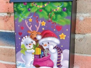Cute Snowman Couple and Reindeer Colonial Mailbox Cover