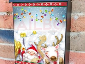 Santa and Rudolph Sleeping Colonial Mailbox Cover