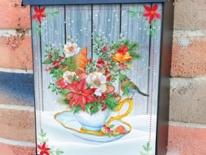 Winter Teacup with Flowers and Bird Colonial Mailbox Cover