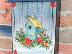 Winter Birdhouse with Flowers and Bird Colonial Mailbox Cover