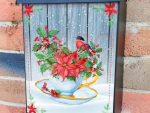 Winter Teacup with Flowers and a Robin Colonial Mailbox Cover