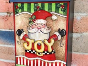 Cute Santa with a Banner Colonial Mailbox Cover