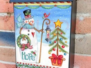 Snowman, Cardinal and Christmas Tree Colonial Mailbox Cover