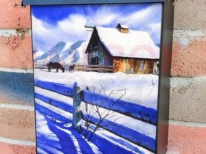 Snowy Day on the Farm Colonial Mailbox Cover