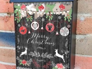Christmas Deer and Ornaments Colonial Mailbox Cover