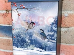 Two Little Winter Birds Colonial Mailbox Cover