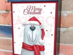 Smiling Polar Bear in Santa Hat Colonial Mailbox Cover