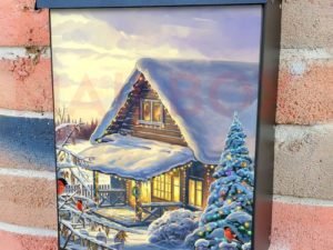 Landscape with Pine Tree and Bullfinches Colonial Mailbox Cover