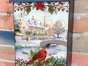 Winter Cottage and a Cardinal #1 Colonial Mailbox Cover