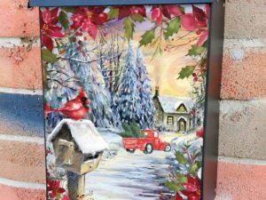 Winter Cottage and a Cardinal #2 Colonial Mailbox Cover