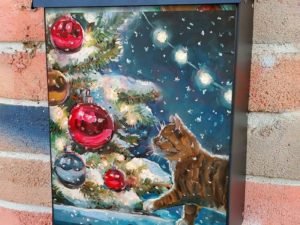Kitten and the Christmas Tree #1 Colonial Mailbox Cover