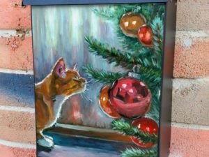 Kitten and the Christmas Tree #3 Colonial Mailbox Cover