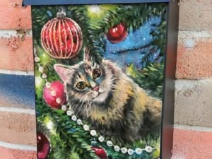 Kitten and the Christmas Tree #4 Colonial Mailbox Cover