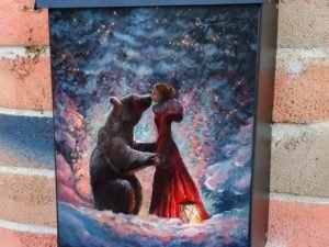 The Maiden and a Bear Colonial Mailbox Cover