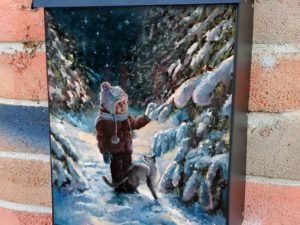 Little Boy and his Kitten Colonial Mailbox Cover