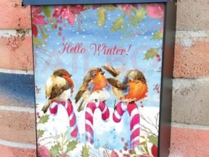 Robins Sitting on Candy Canes Colonial Mailbox Cover