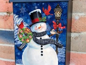 Snowman with Wreath, Birds and Lamp Colonial Mailbox Cover