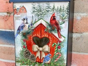 Winter Birds and Birdhouse Colonial Mailbox Cover