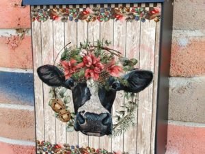 Farmhouse Cow with Poinsettia Colonial Mailbox Cover