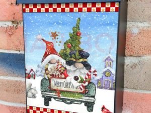 Cute Gnomes in the Christmas Truck Colonial Mailbox Cover