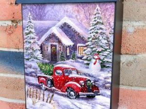 Red Truck with Snowman and Cottage Colonial Mailbox Cover