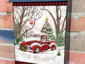 Red Christmas Car in the Snow Colonial Mailbox Cover