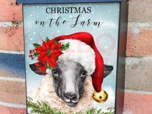 Farmhouse Sheep in Santa Hat Colonial Mailbox Cover