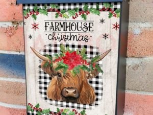 Farmhouse Christmas Cow Colonial Mailbox Cover