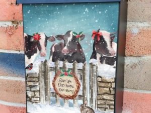 Farmhouse Christmas Cows in the Snow Colonial Mailbox Cover