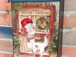Cute Farmhouse Cow in Santa Hat Colonial Mailbox Cover