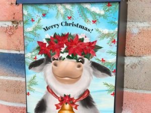 Cow with Christmas Flowers Colonial Mailbox Cover