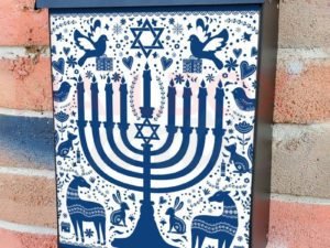Happy Hanukkah Folk Pattern Colonial Mailbox Cover
