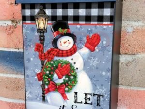 Cute Snowman with a Wreath Colonial Mailbox Cover