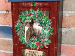 Horse with a Wreath in a Barn Colonial Mailbox Cover