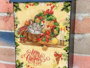 Cute Christmas Kitten and Wreath Colonial Mailbox Cover