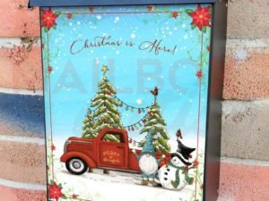 Snowman, Gnome and the Red Truck Colonial Mailbox Cover